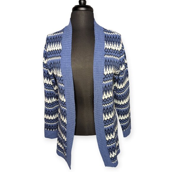 croft & barrow Sweaters - Croft & Barrow Chic Blue and White Knit Open Front Cardigan Petite Medium